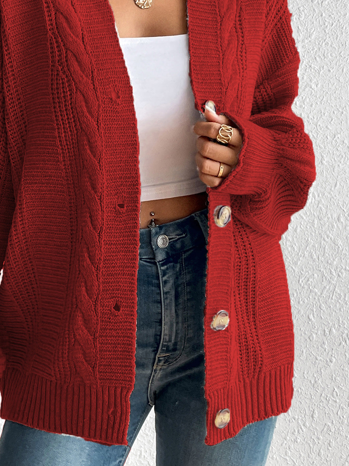 Cable-Knit Button Down Cardigan - Women’s Clothing & Accessories - Shirts & Tops - 12 - 2024