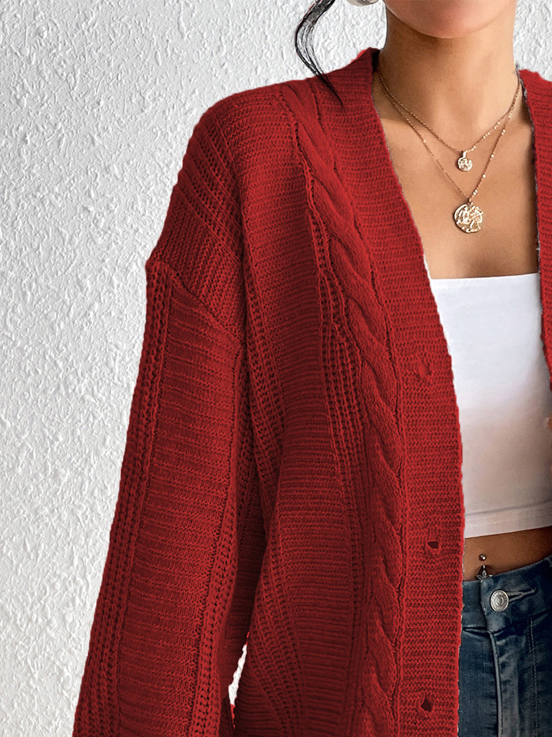 Cable-Knit Button Down Cardigan - Women’s Clothing & Accessories - Shirts & Tops - 11 - 2024