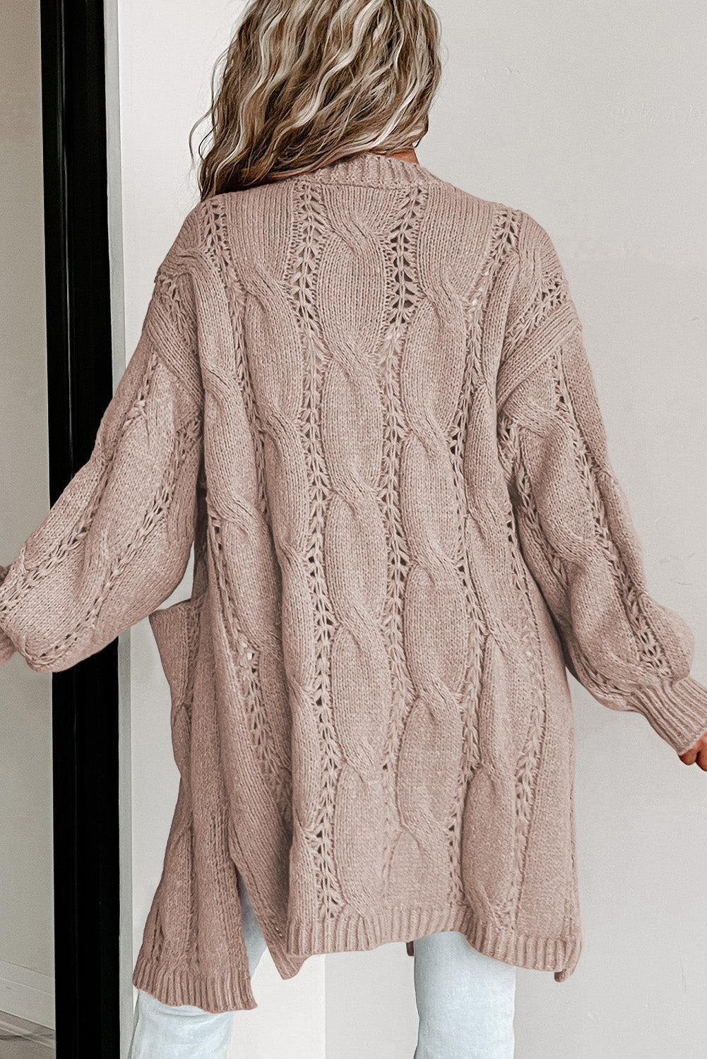 Cable-Knit Dropped Shoulder Cardigan - Women’s Clothing & Accessories - Shirts & Tops - 2 - 2024