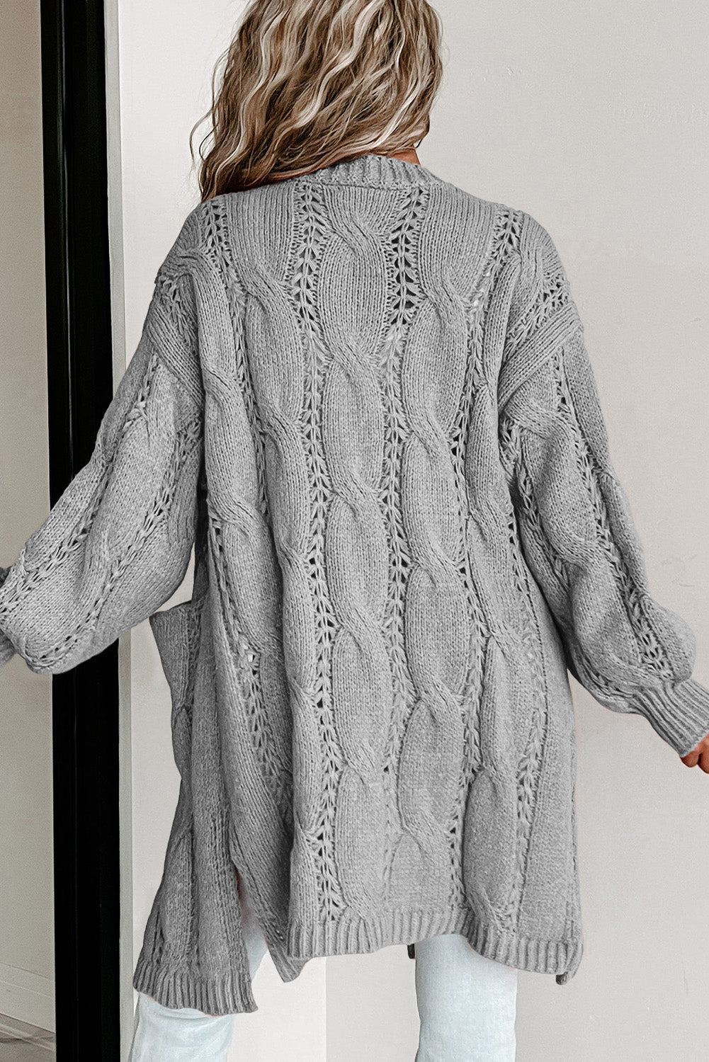 Cable-Knit Dropped Shoulder Cardigan - Women’s Clothing & Accessories - Shirts & Tops - 6 - 2024