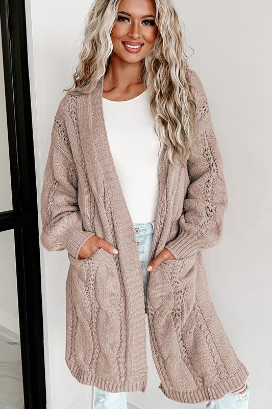 Cable-Knit Dropped Shoulder Cardigan - Pink / S - Women’s Clothing & Accessories - Shirts & Tops - 1 - 2024