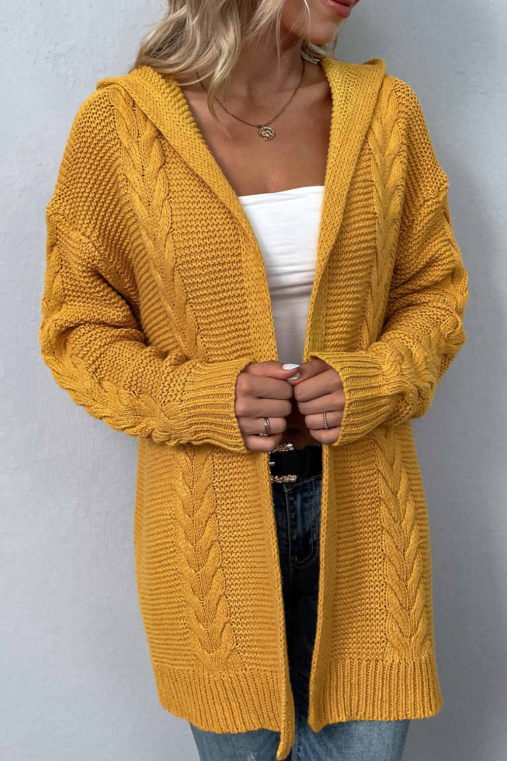 Cable-Knit Dropped Shoulder Hooded Cardigan - Women’s Clothing & Accessories - Shirts & Tops - 4 - 2024