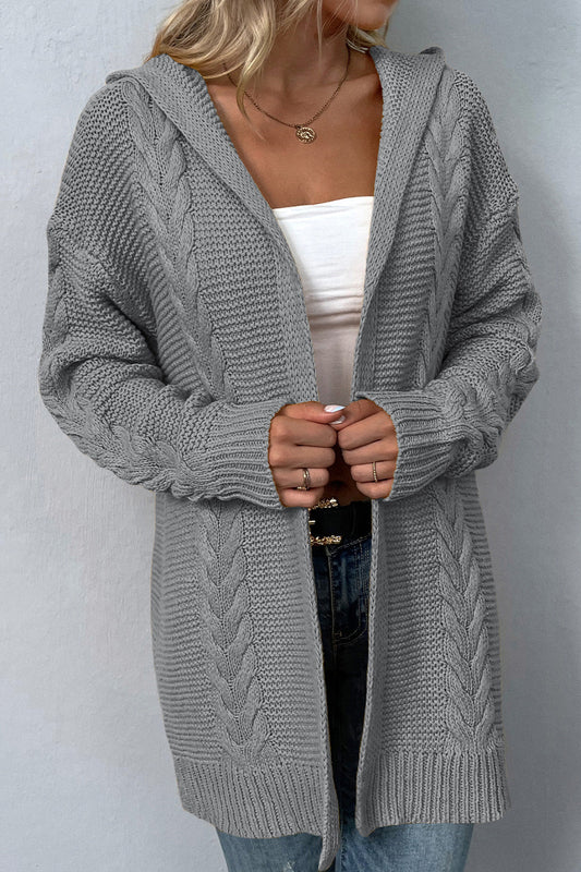 Cable-Knit Dropped Shoulder Hooded Cardigan - Women’s Clothing & Accessories - Shirts & Tops - 1 - 2024