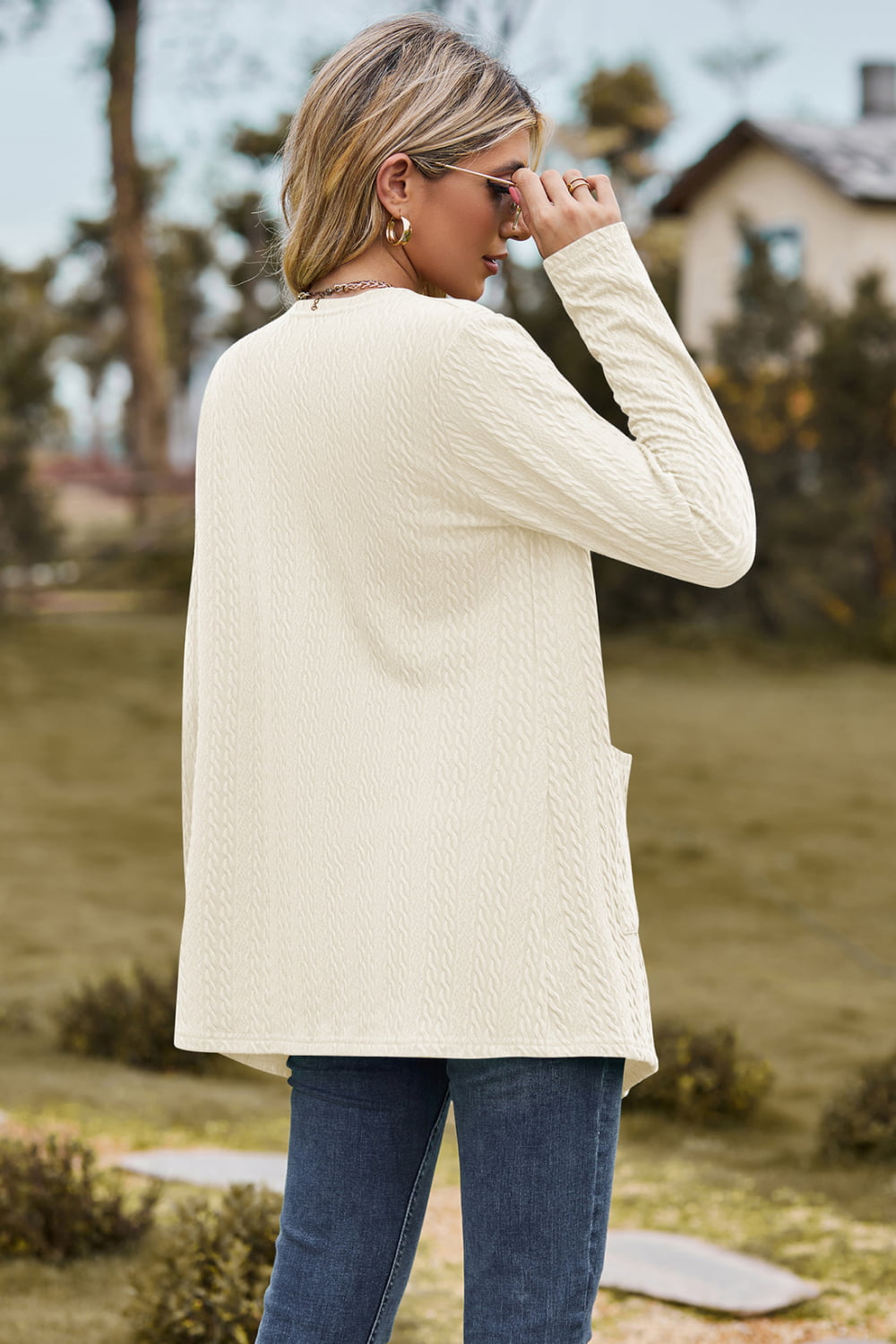 Cable-Knit Long Sleeve Cardigan with Pocket - Women’s Clothing & Accessories - Shirts & Tops - 17 - 2024