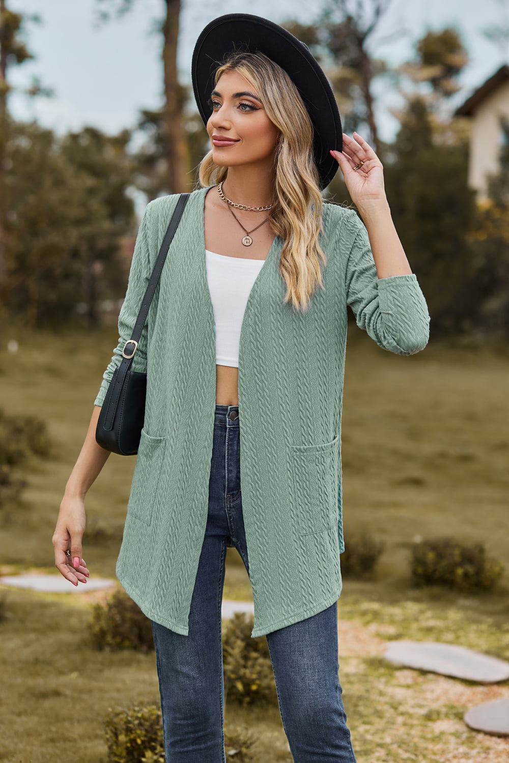 Cable-Knit Long Sleeve Cardigan with Pocket - Women’s Clothing & Accessories - Shirts & Tops - 3 - 2024