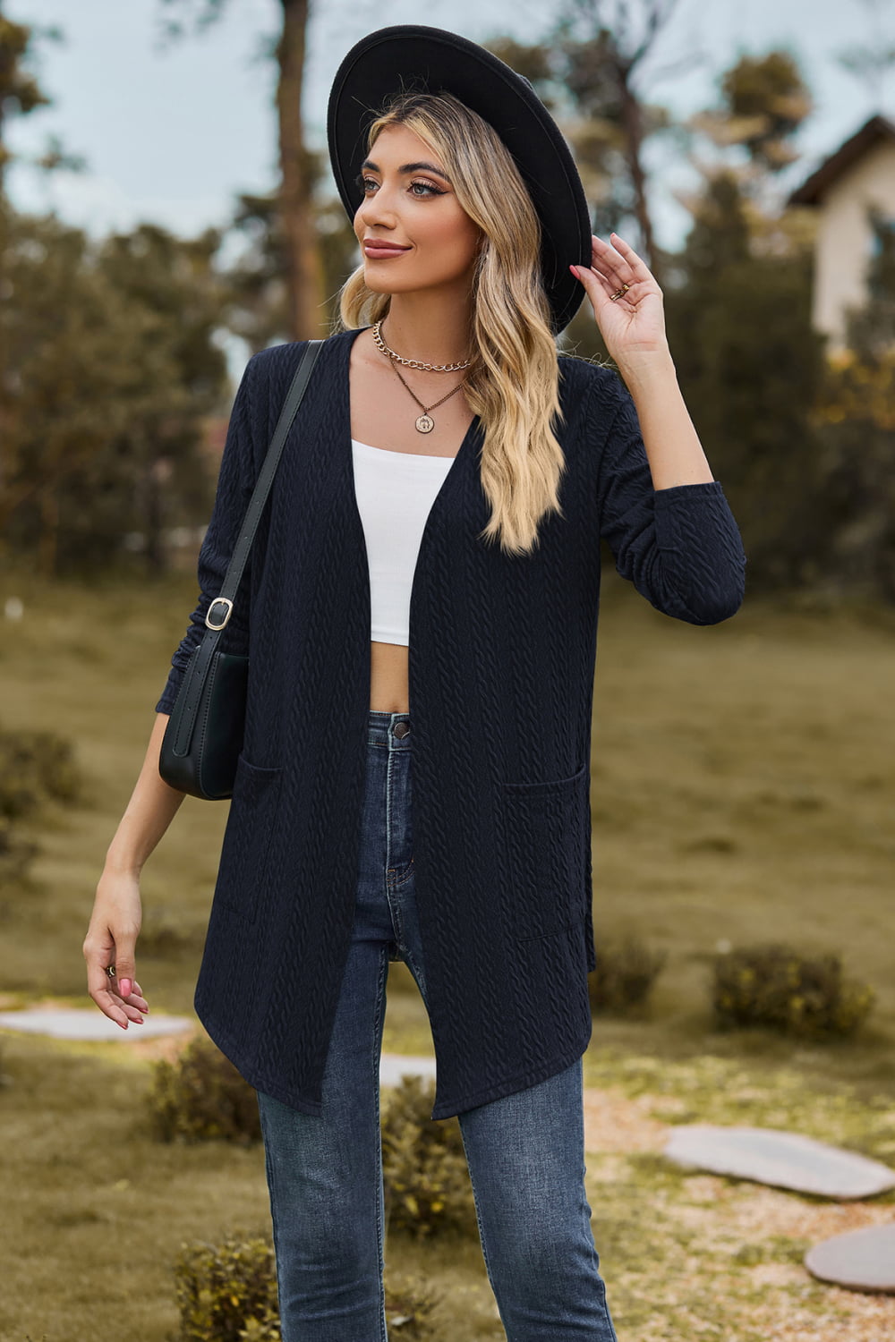 Cable-Knit Long Sleeve Cardigan with Pocket - Women’s Clothing & Accessories - Shirts & Tops - 6 - 2024