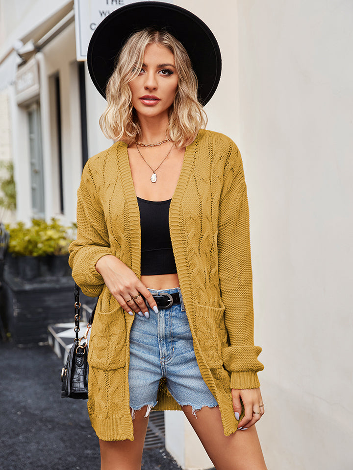 Cable-Knit Long Sleeve Cardigan - Yellow / S - Women’s Clothing & Accessories - Shirts & Tops - 17 - 2024