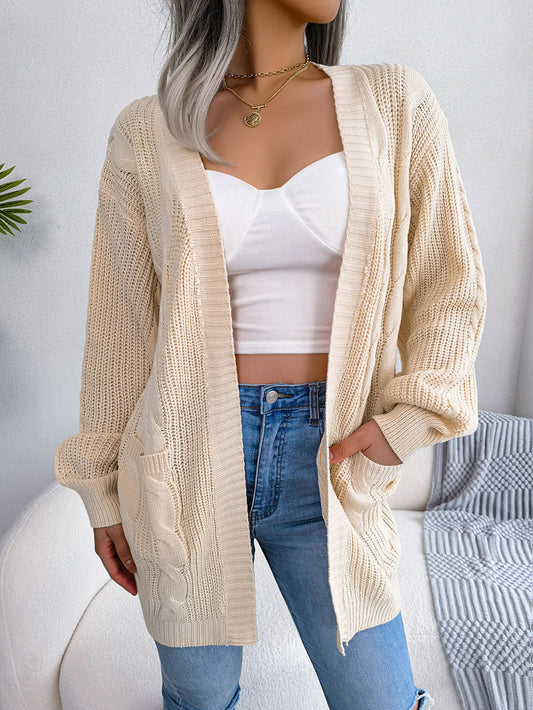 Cable-Knit Open Front Pocketed Cardigan - Women’s Clothing & Accessories - Shirts & Tops - 1 - 2024
