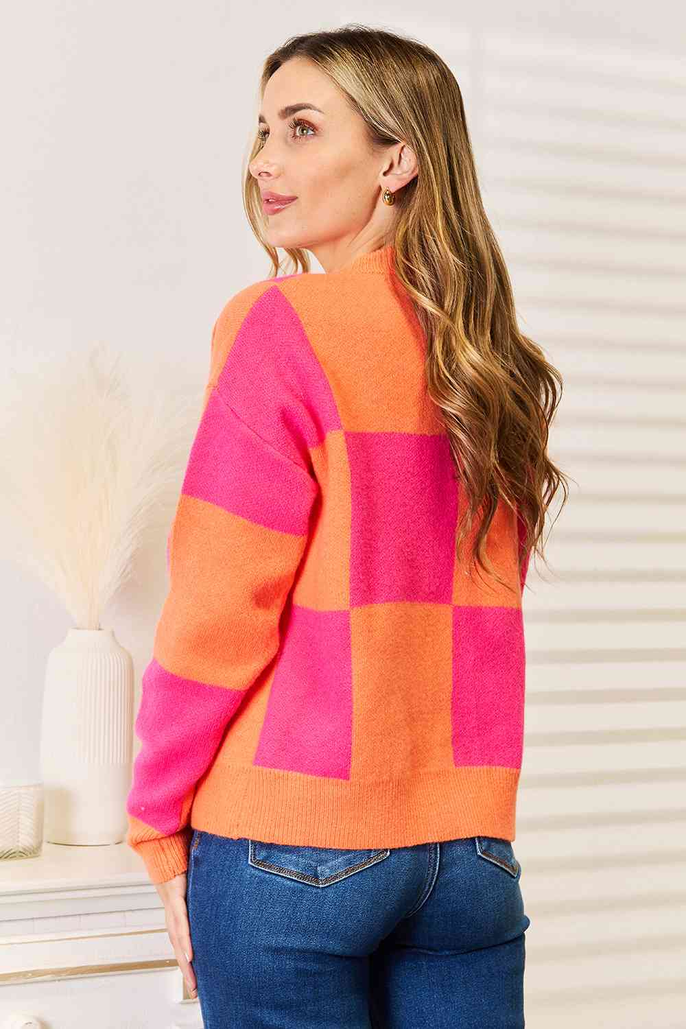 Checkered V-Neck Dropped Shoulder Cardigan - Women’s Clothing & Accessories - Shirts & Tops - 8 - 2024