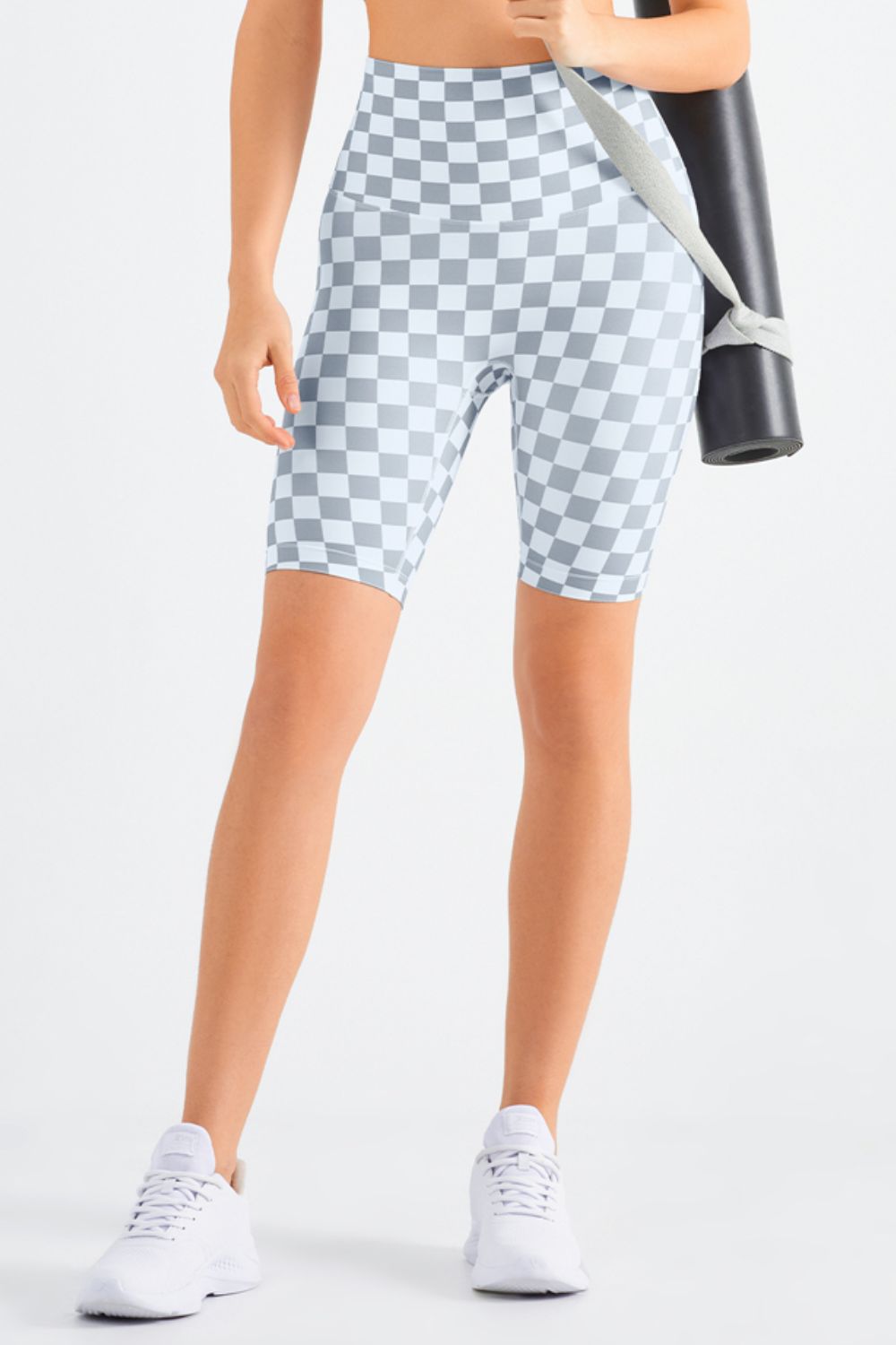 Checkered Wide Waistband Biker Shorts - Gray / 4 - Women’s Clothing & Accessories - Shorts - 4 - 2024