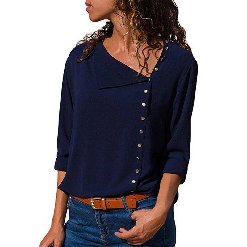 Chiffon Blouse With Buttons - Dark Blue / M - Women’s Clothing & Accessories - Shirts & Tops - 37 - 2024
