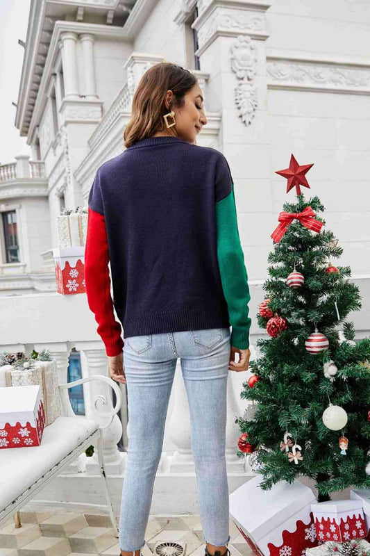 Christmas Color Block Knit Pullover - Women’s Clothing & Accessories - Shirts & Tops - 2 - 2024