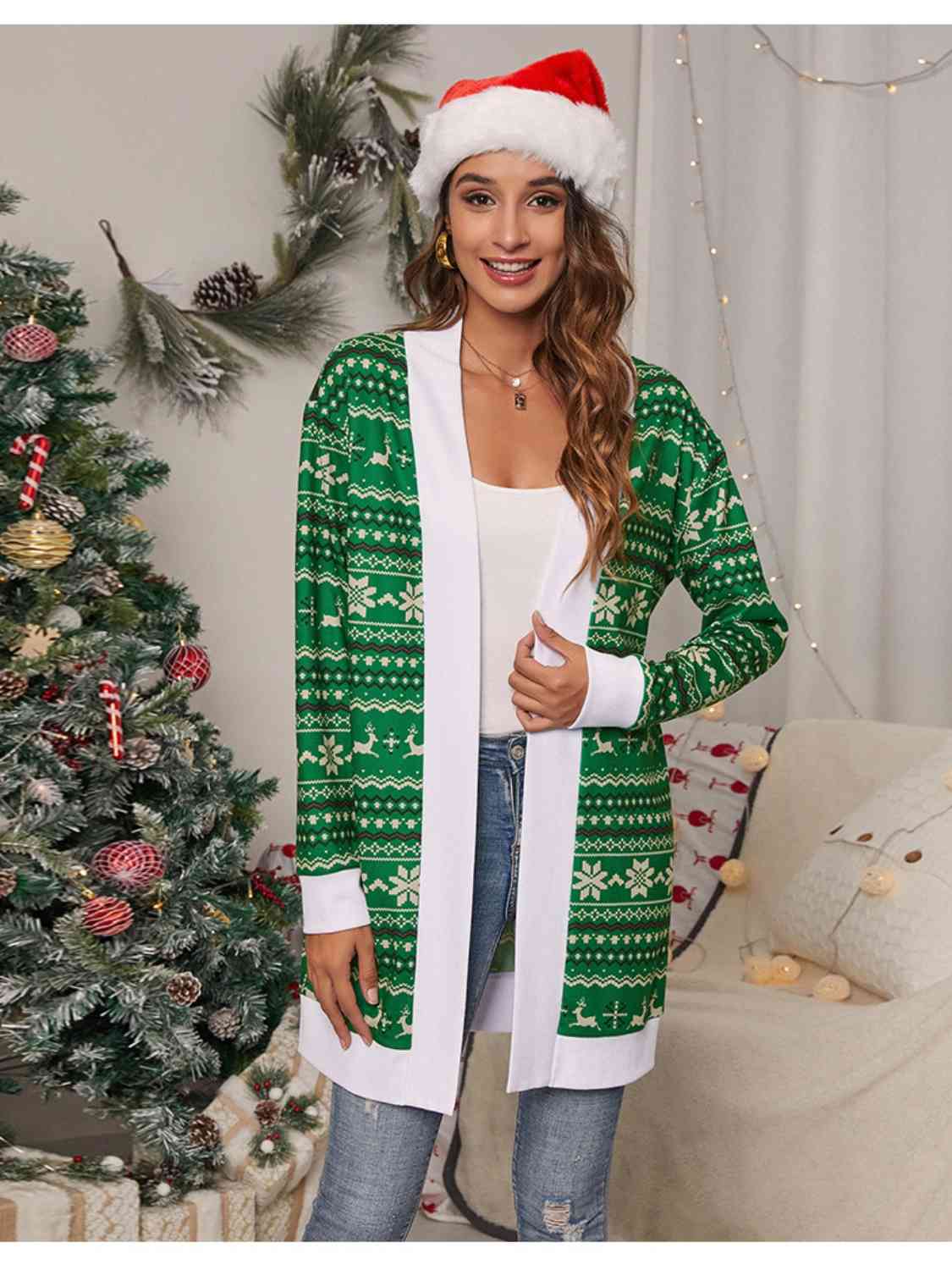 Christmas Open Front Cardigan - Green / S - Women’s Clothing & Accessories - Shirts & Tops - 5 - 2024