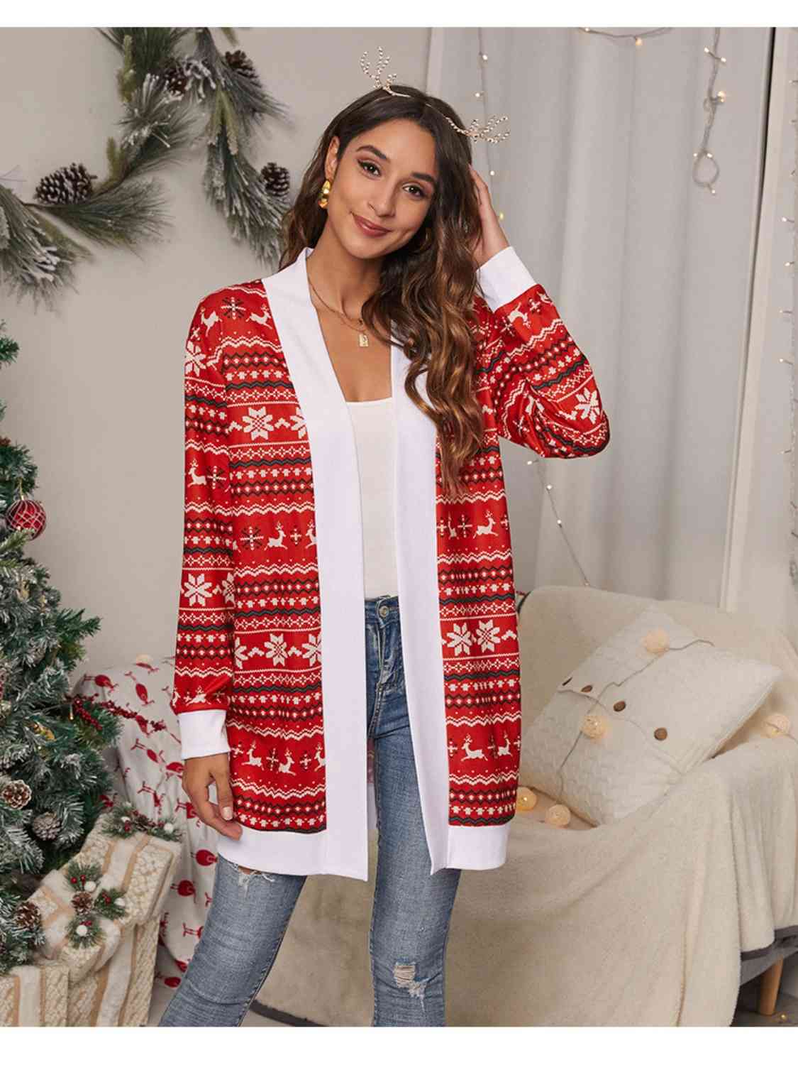 Christmas Open Front Cardigan - Red / S - Women’s Clothing & Accessories - Shirts & Tops - 1 - 2024