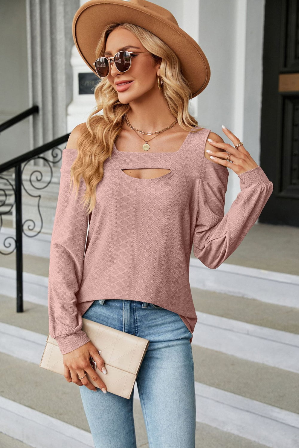 Cold Shoulder Square Neck Cutout Blouse - Women’s Clothing & Accessories - Shirts & Tops - 3 - 2024