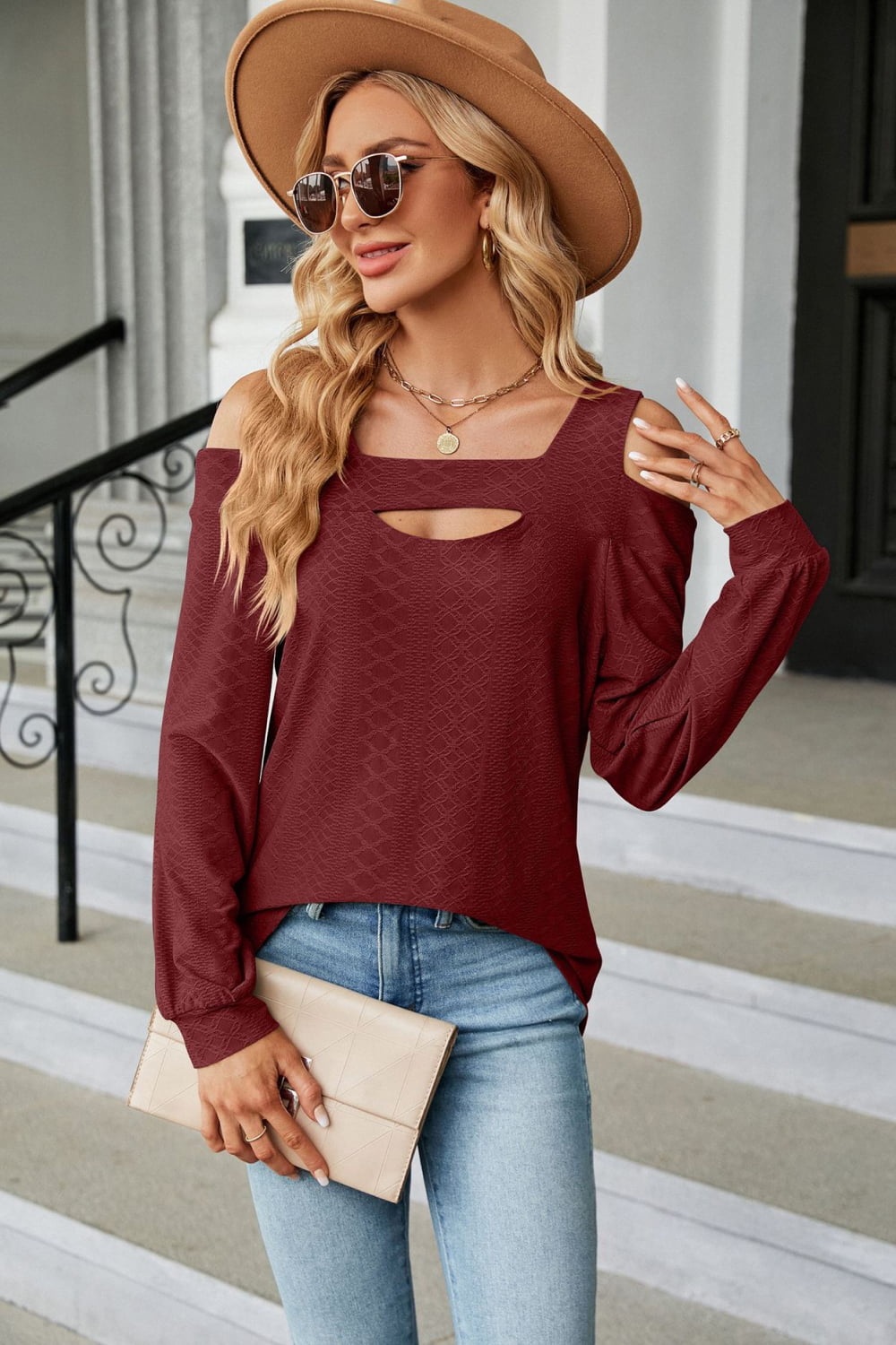 Cold Shoulder Square Neck Cutout Blouse - Women’s Clothing & Accessories - Shirts & Tops - 17 - 2024