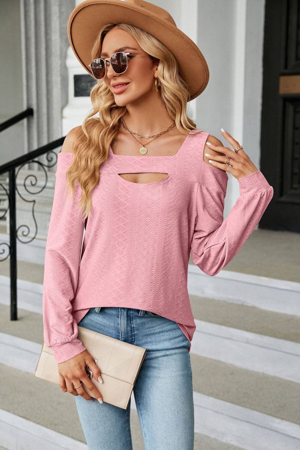 Cold Shoulder Square Neck Cutout Blouse - Women’s Clothing & Accessories - Shirts & Tops - 23 - 2024