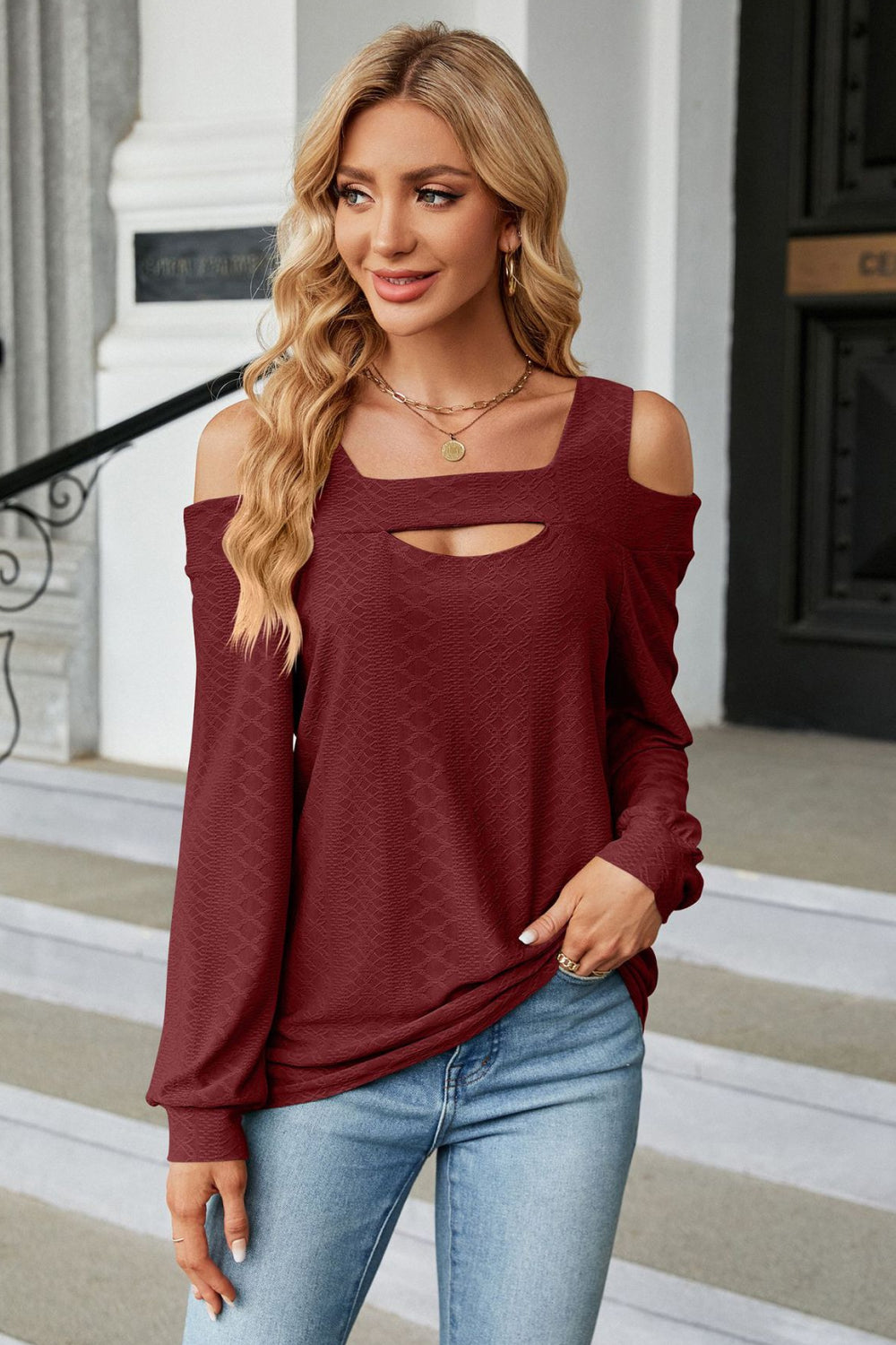 Cold Shoulder Square Neck Cutout Blouse - Red / S - Women’s Clothing & Accessories - Shirts & Tops - 16 - 2024
