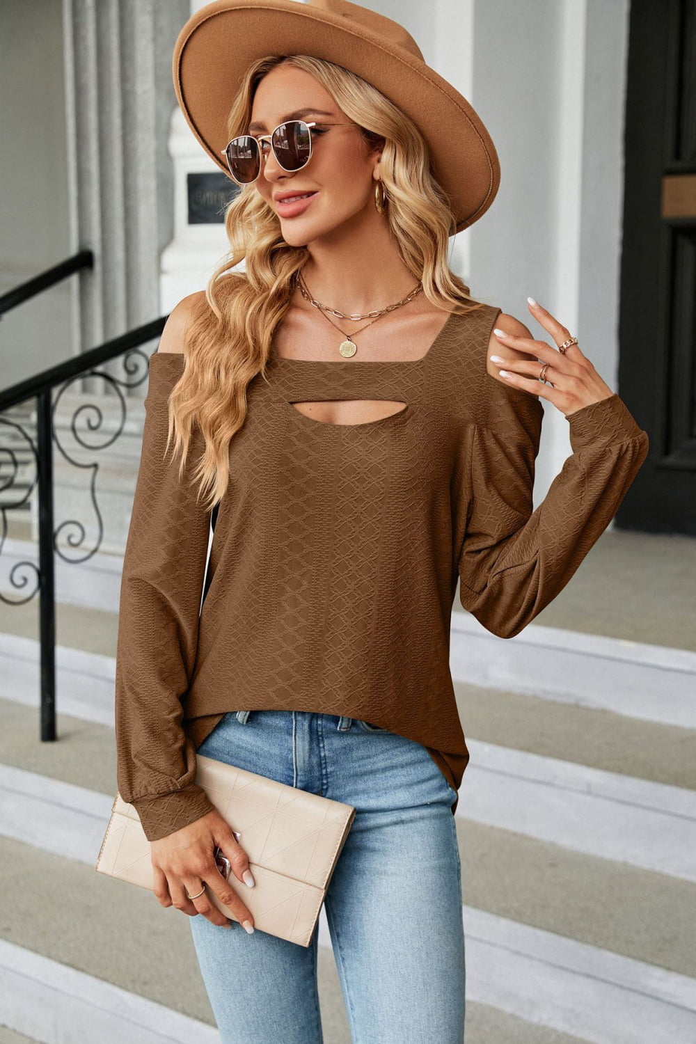 Cold Shoulder Square Neck Cutout Blouse - Women’s Clothing & Accessories - Shirts & Tops - 11 - 2024