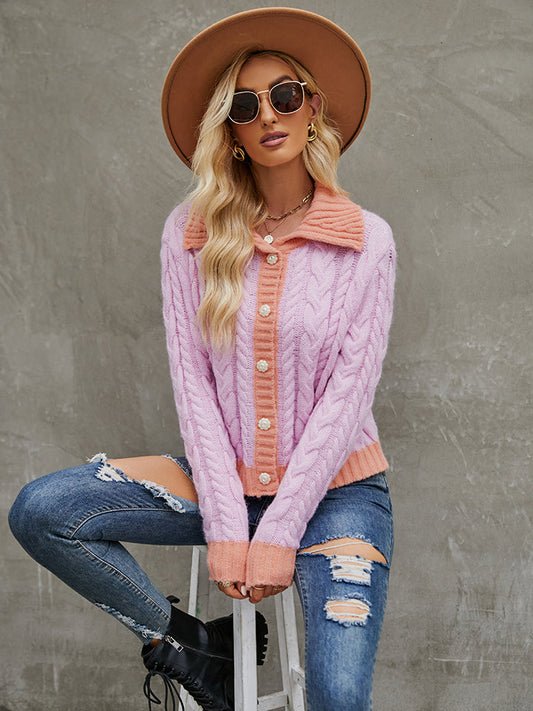Collared Neck Long Sleeve Cardigan - Pink / S - Women’s Clothing & Accessories - Shirts & Tops - 1 - 2024