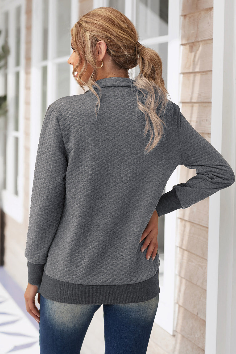 Collared Neck Long Sleeve Top - Women’s Clothing & Accessories - Shirts & Tops - 2 - 2024