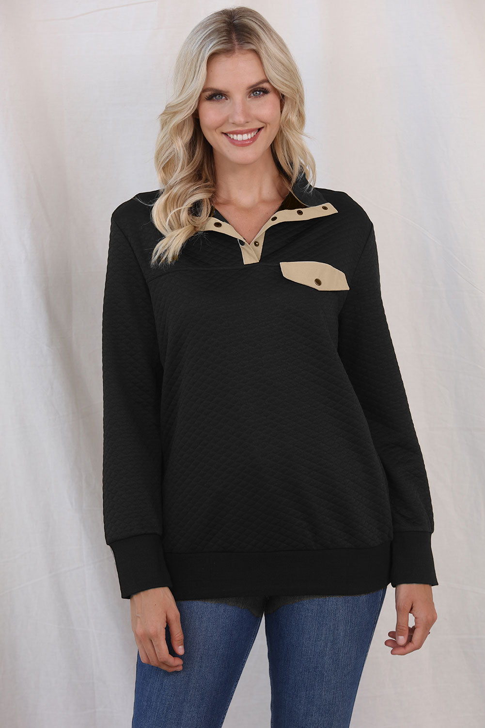 Collared Neck Long Sleeve Top - Black / S - Women’s Clothing & Accessories - Shirts & Tops - 8 - 2024