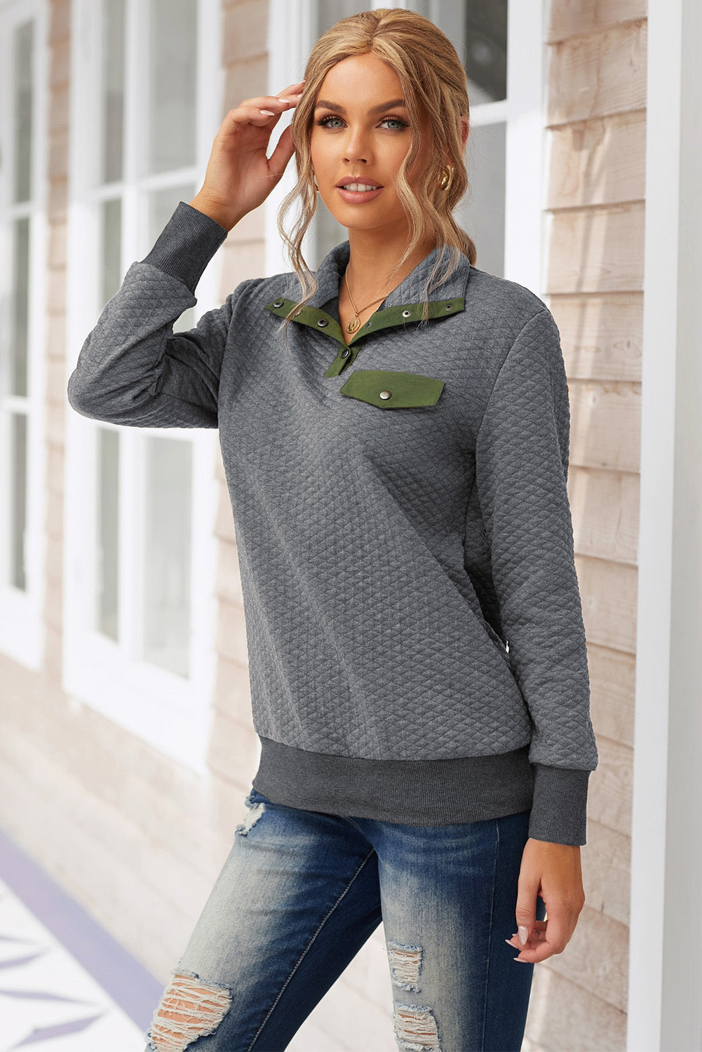 Collared Neck Long Sleeve Top - Women’s Clothing & Accessories - Shirts & Tops - 3 - 2024