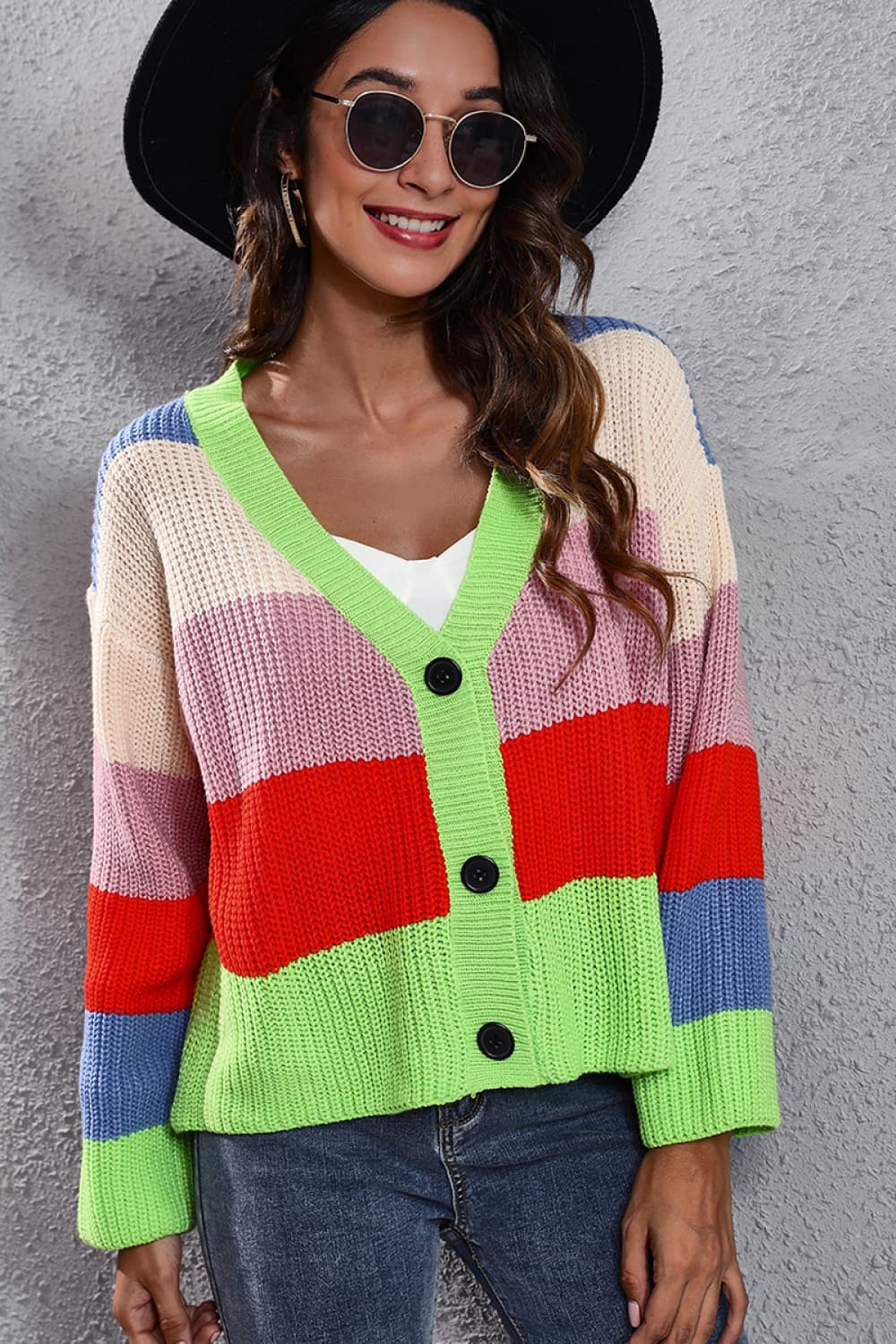 Color Block Button-Down Dropped Shoulder Cardigan - Women’s Clothing & Accessories - Shirts & Tops - 5 - 2024