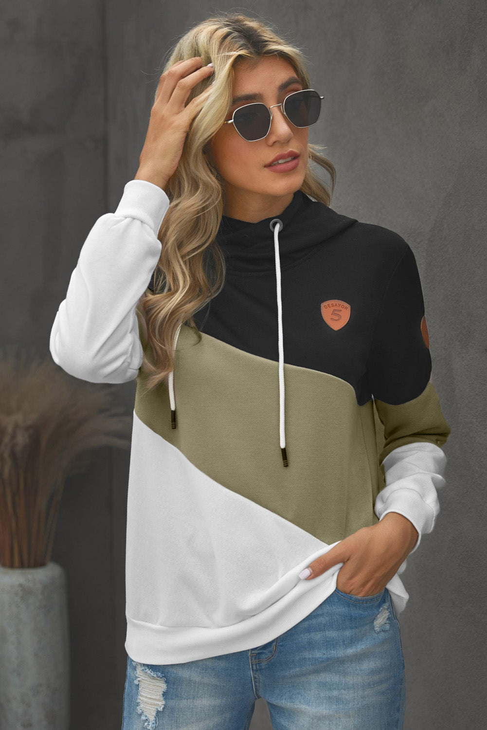 Color Block Cowl Neck Hoodie - Women’s Clothing & Accessories - Shirts & Tops - 22 - 2024