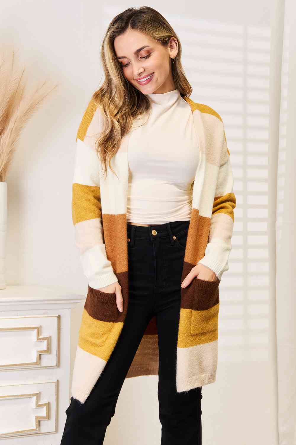 Color Block Dropped Shoulder Cardigan - Yellow / S - Women’s Clothing & Accessories - Shirts & Tops - 1 - 2024