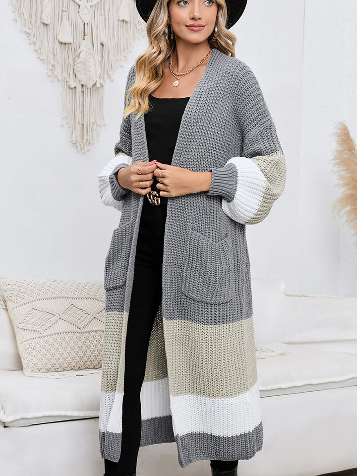 Color Block Long Sleeve Pocketed Cardigan - Women’s Clothing & Accessories - Shirts & Tops - 4 - 2024