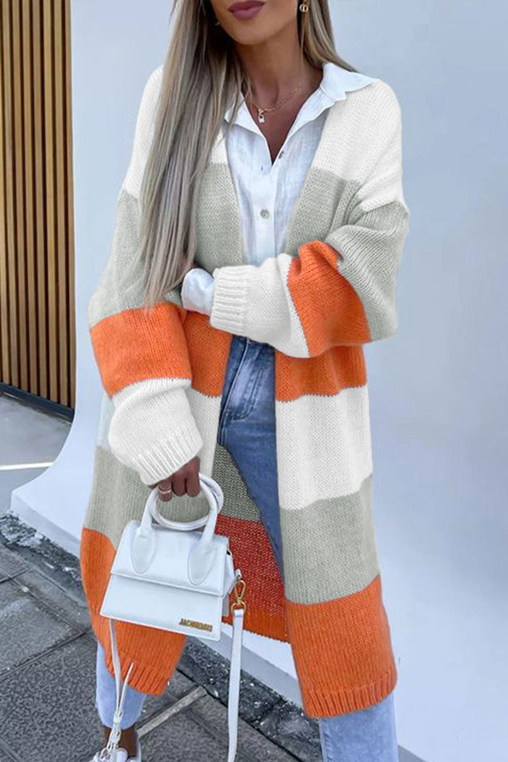 Color Block Open Front Duster Cardigan - Orange / S - Women’s Clothing & Accessories - Shirts & Tops - 1 - 2024