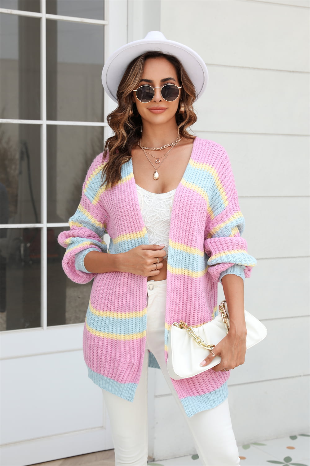 Color Block Ribbed Dropped Shoulder Open Front Cardigan - Women’s Clothing & Accessories - Shirts & Tops - 4 - 2024