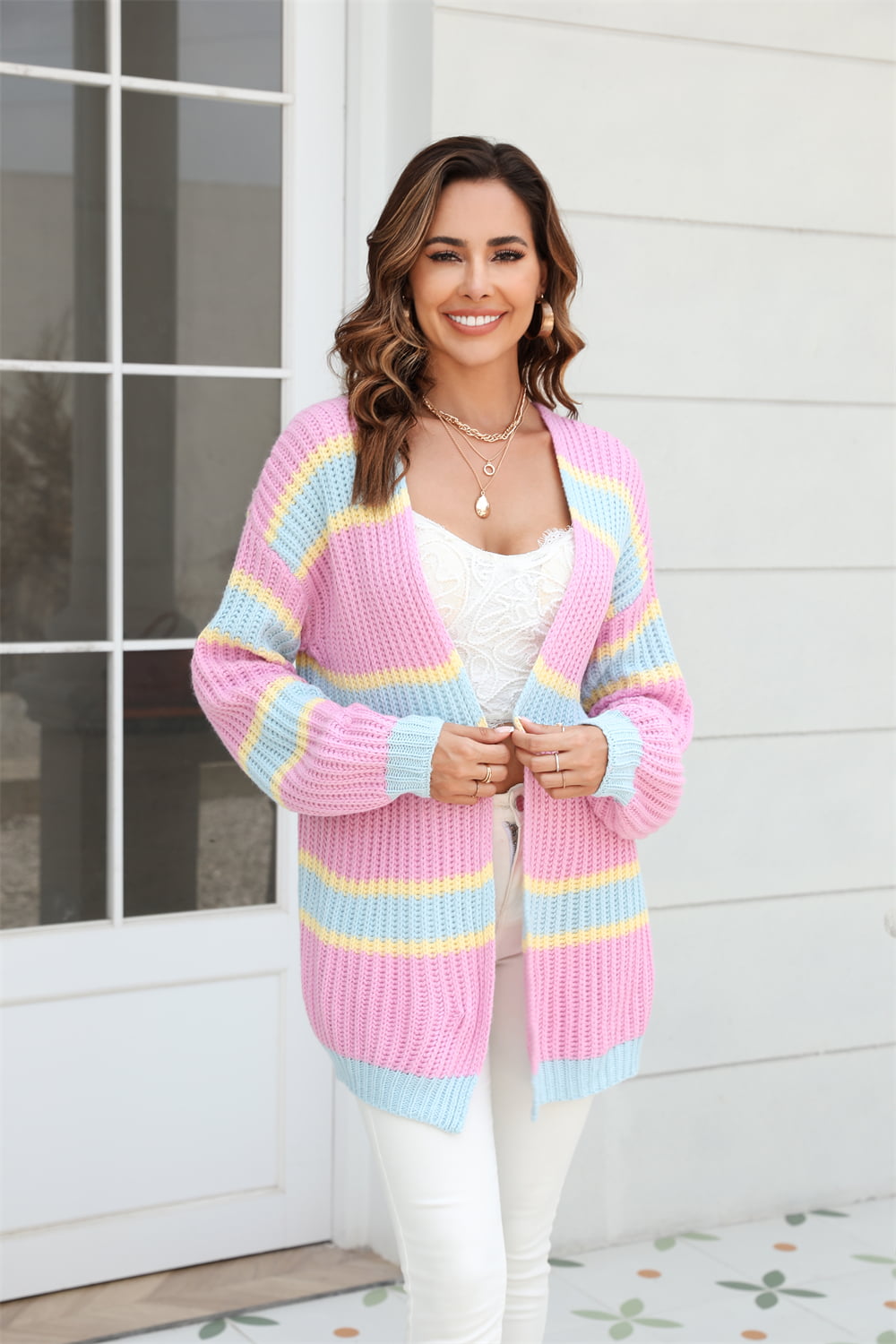 Color Block Ribbed Dropped Shoulder Open Front Cardigan - Women’s Clothing & Accessories - Shirts & Tops - 3 - 2024