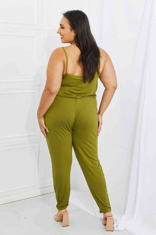 Comfy Casual Full Size Solid Elastic Waistband Jumpsuit in Chartreuse - Women’s Clothing & Accessories - Jumpsuits &