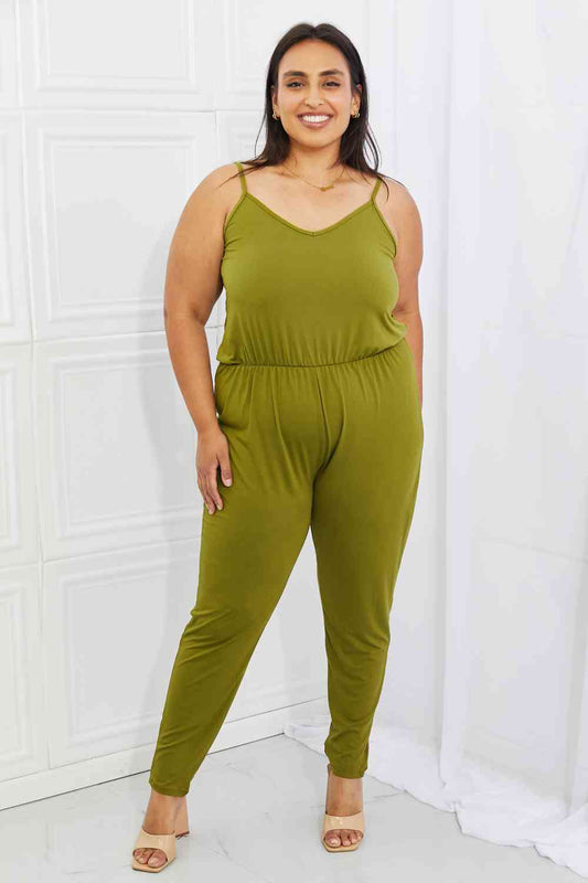 Comfy Casual Full Size Solid Elastic Waistband Jumpsuit in Chartreuse - Green / S - Women’s Clothing & Accessories