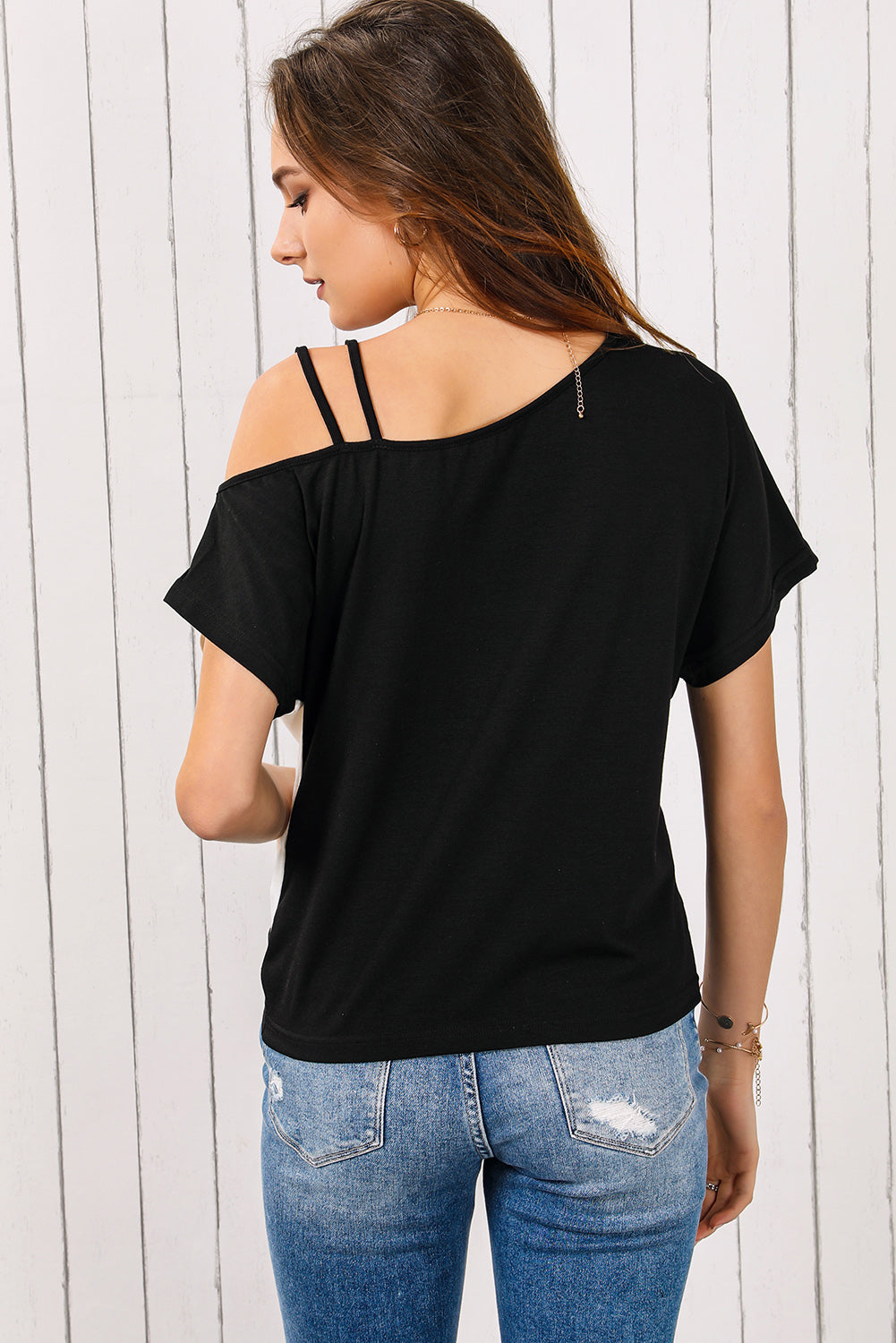Contrast Twisted Asymmetrical Neck Top - Women’s Clothing & Accessories - Shirts & Tops - 2 - 2024