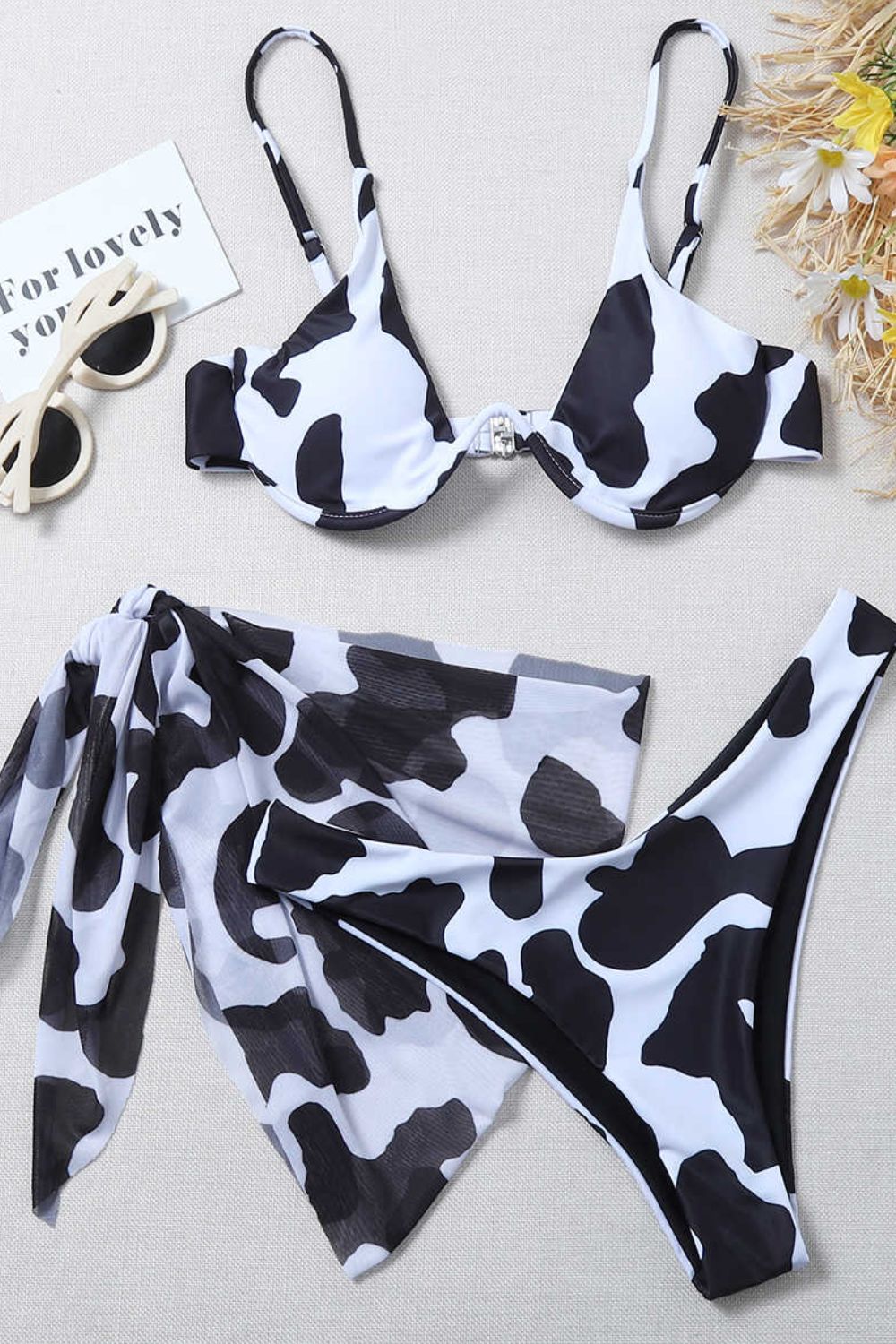 Cow Print Three-Piece Swim Set - Women’s Clothing & Accessories - Swimwear - 3 - 2024