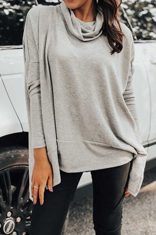 Cowl Neck Long Sleeve Slit Blouse - Light Gray / S - Women’s Clothing & Accessories - Shirts & Tops - 1 - 2024