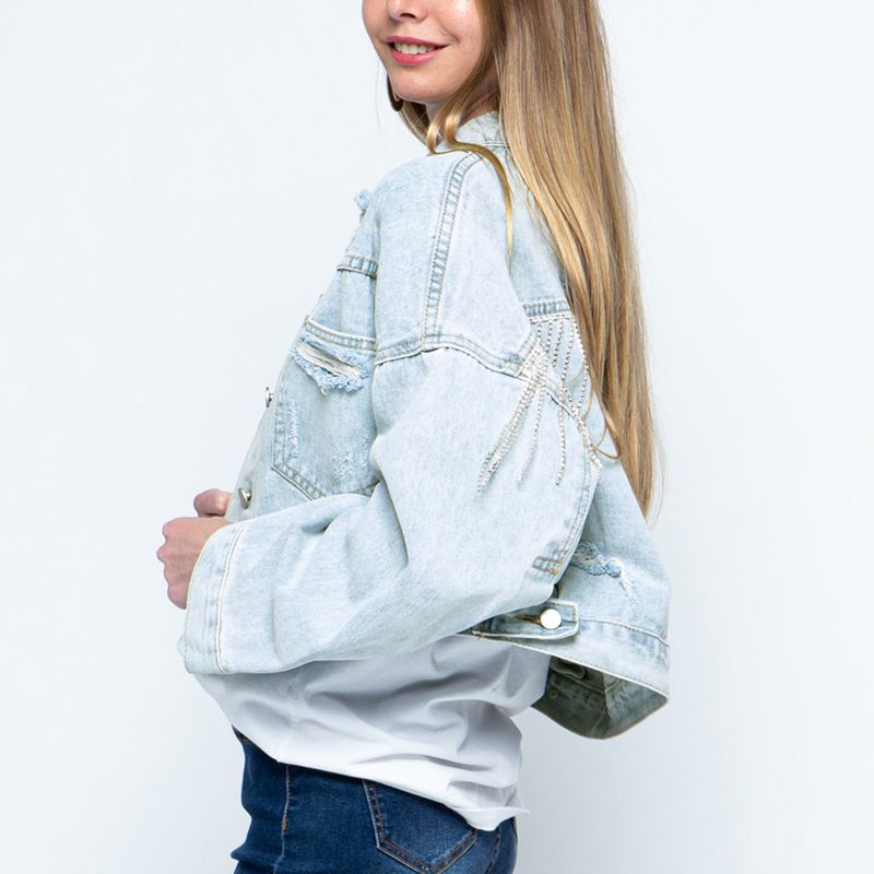Cropped Collared Neck Dropped Shoulder Denim Jacket - Women’s Clothing & Accessories - Coats & Jackets - 5 - 2024