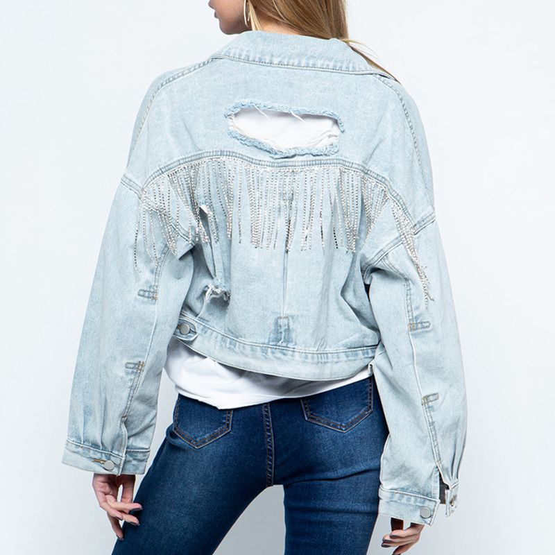 Cropped Collared Neck Dropped Shoulder Denim Jacket - Women’s Clothing & Accessories - Coats & Jackets - 6 - 2024