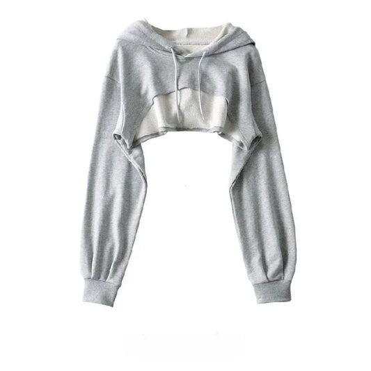 Cropped Hoodie with Raw Hem - Gray / XL - Women’s Clothing & Accessories - Shirts & Tops - 7 - 2024