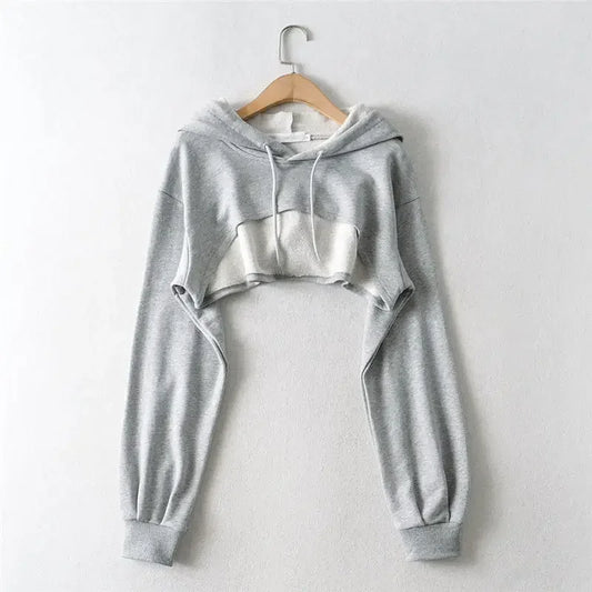 Cropped Hoodie with Raw Hem - Women’s Clothing & Accessories - Shirts & Tops - 2 - 2024