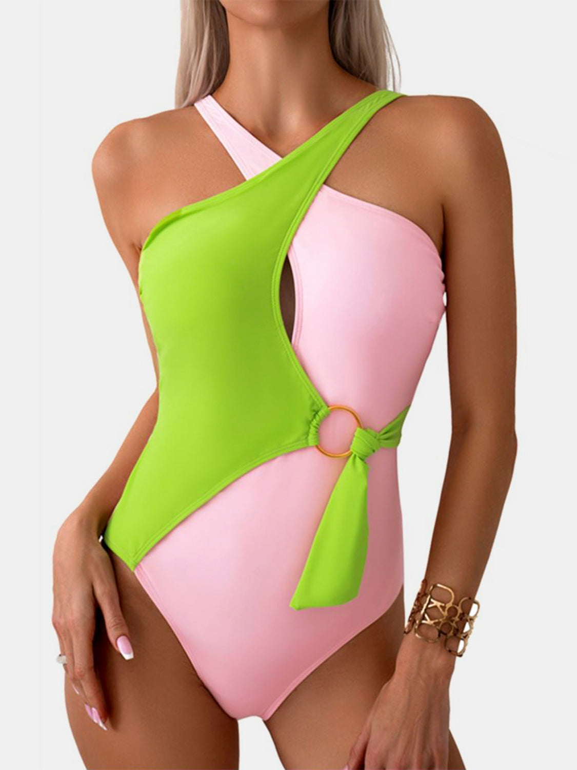 Cutout Contrast Sleeveless One-Piece Swimwear - Green / S - Women’s Clothing & Accessories - Swimwear - 7 - 2024