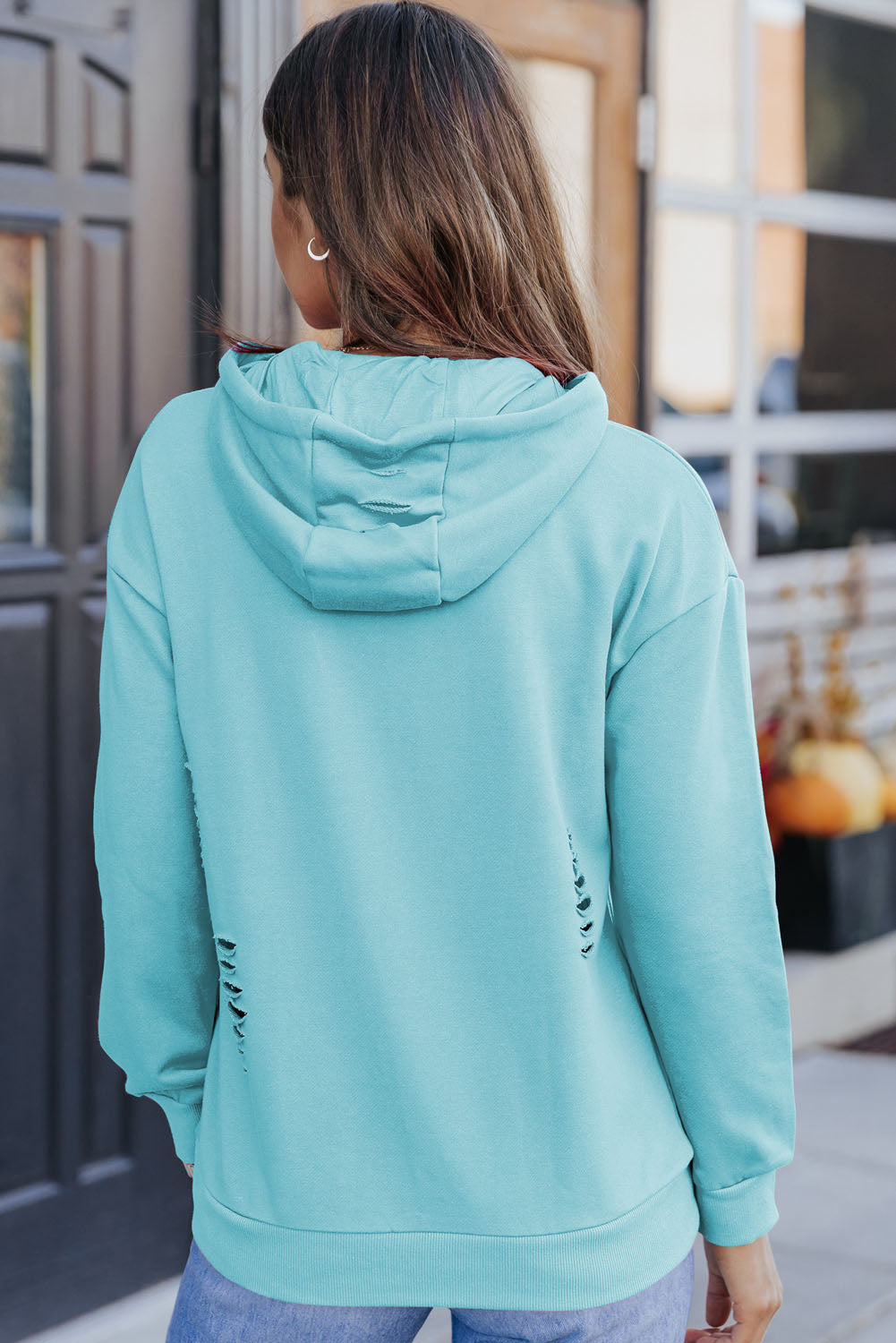 Cutout Dropped Shoulder Hoodie - Women’s Clothing & Accessories - Shirts & Tops - 9 - 2024