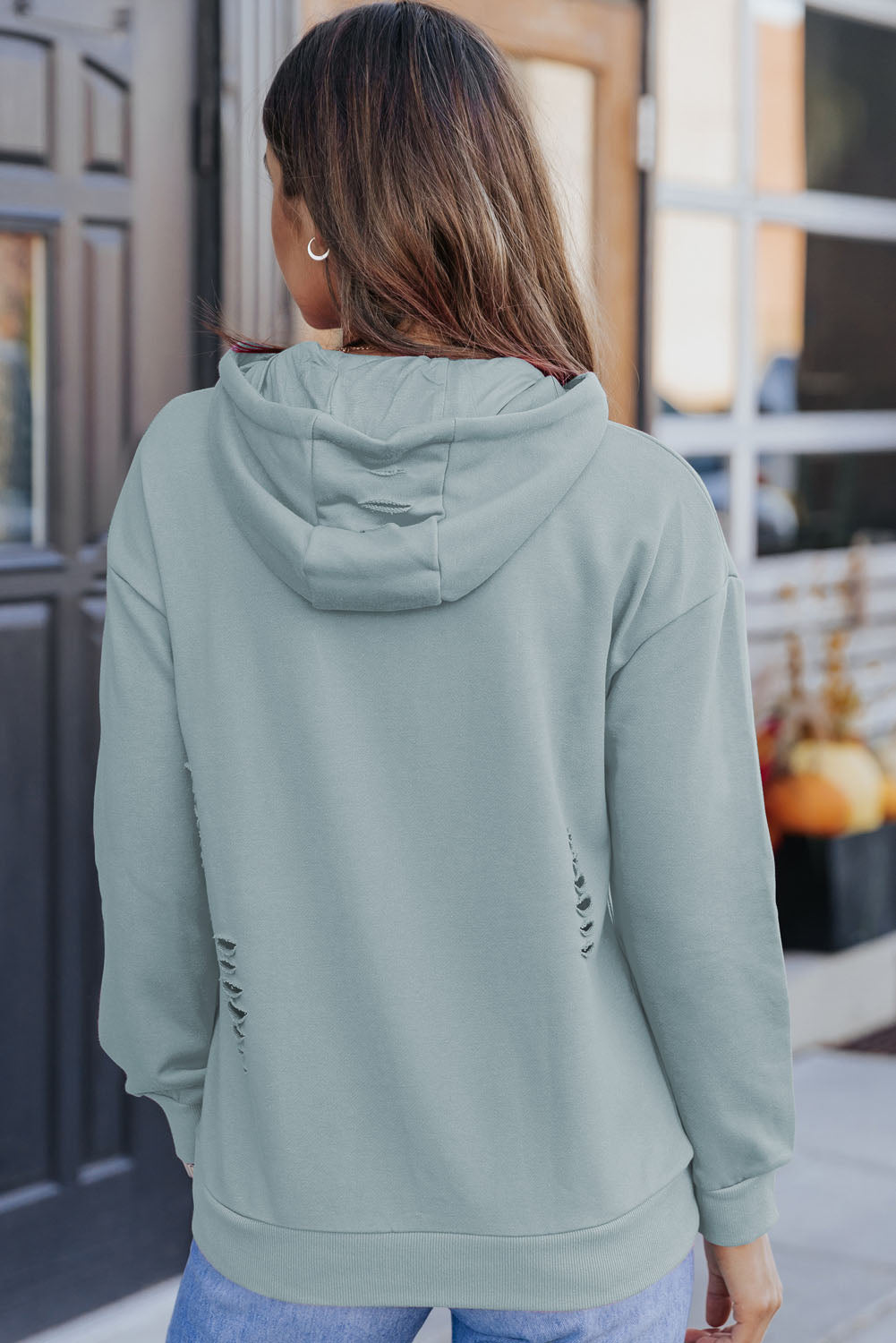 Cutout Dropped Shoulder Hoodie - Women’s Clothing & Accessories - Shirts & Tops - 12 - 2024