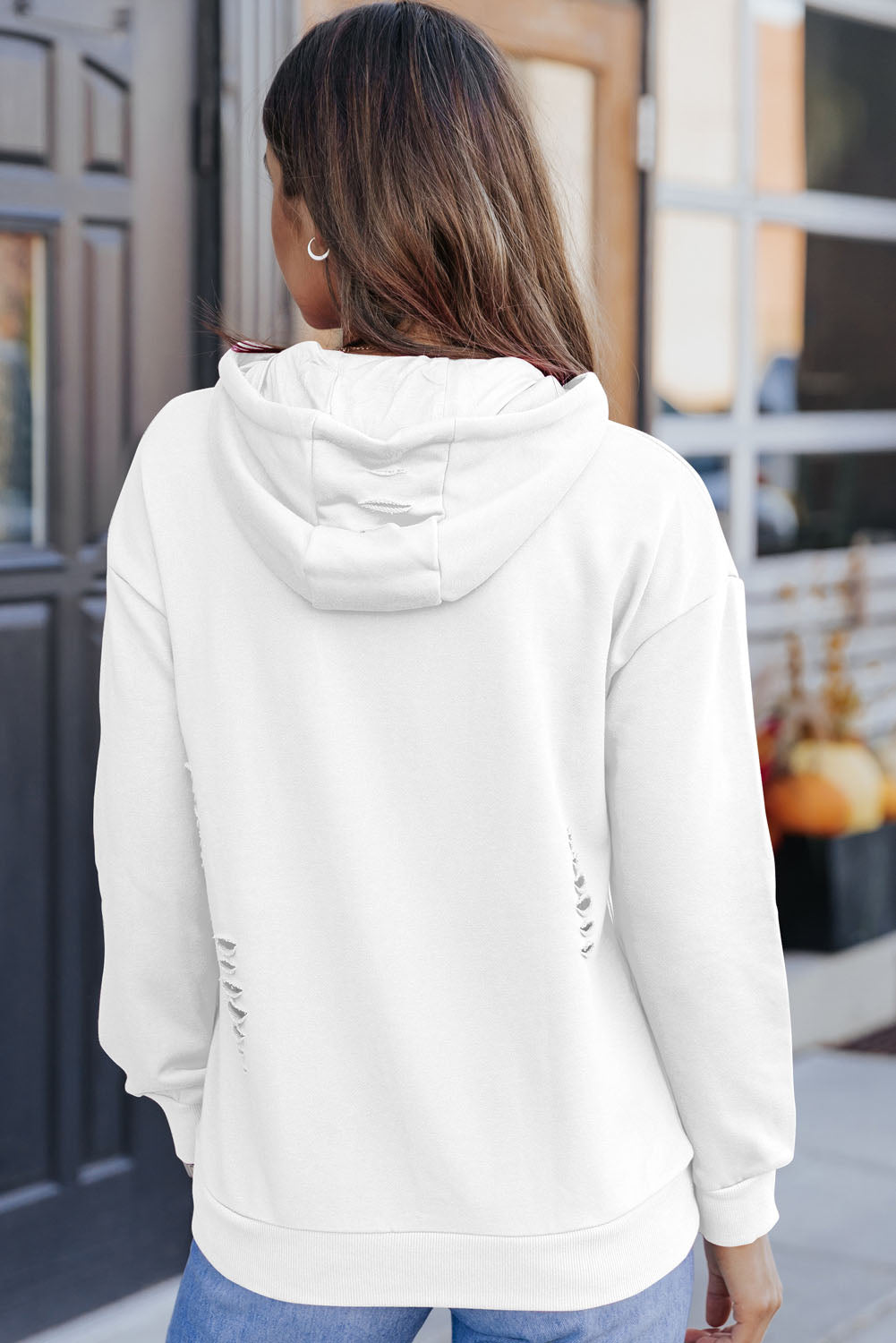 Cutout Dropped Shoulder Hoodie - Women’s Clothing & Accessories - Shirts & Tops - 6 - 2024