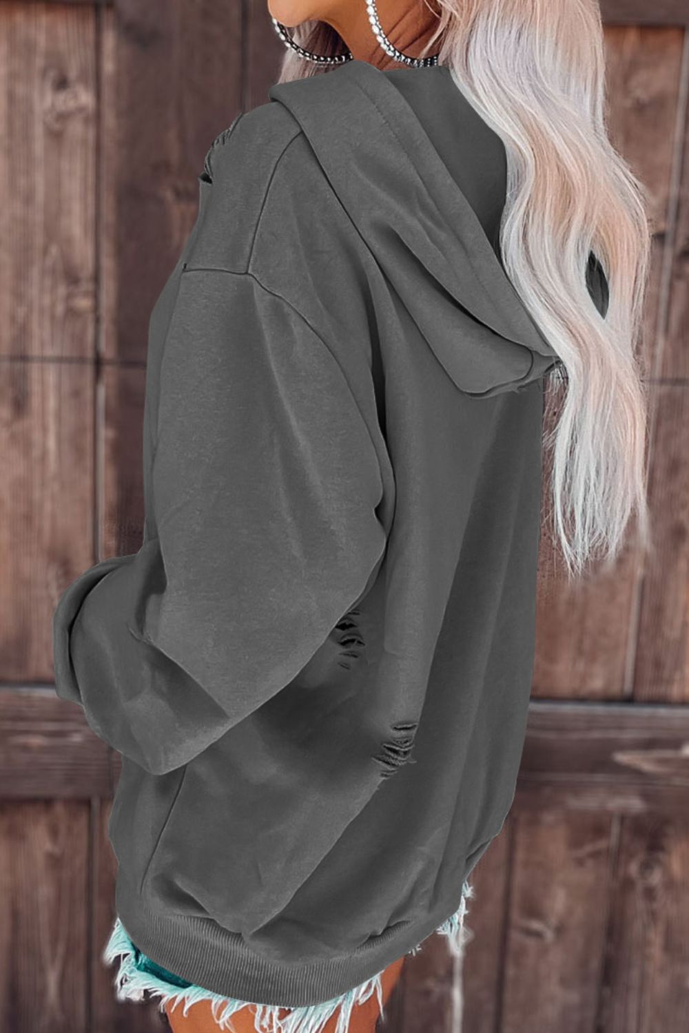 Cutout Dropped Shoulder Hoodie - Women’s Clothing & Accessories - Shirts & Tops - 14 - 2024
