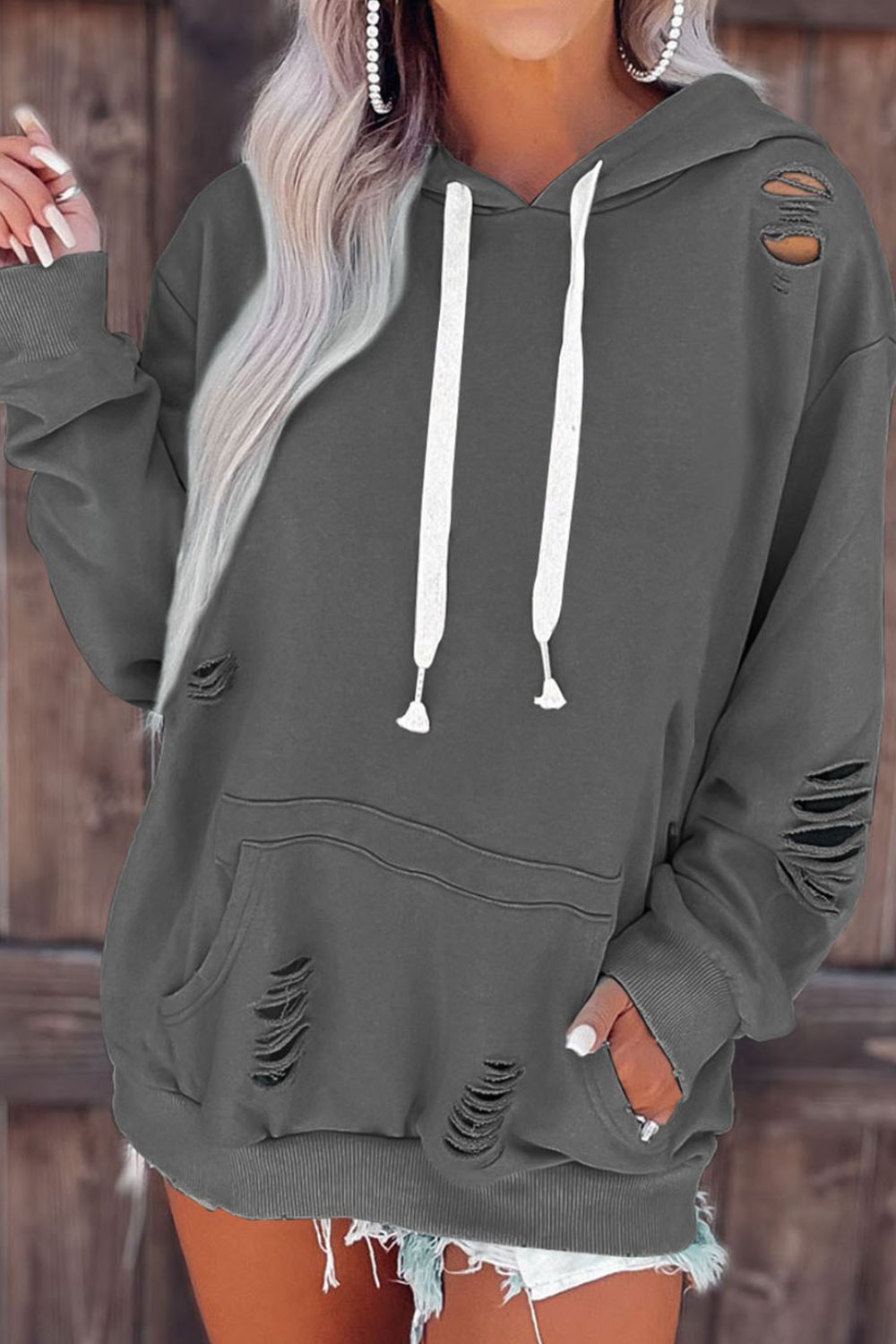 Cutout Dropped Shoulder Hoodie - Women’s Clothing & Accessories - Shirts & Tops - 13 - 2024