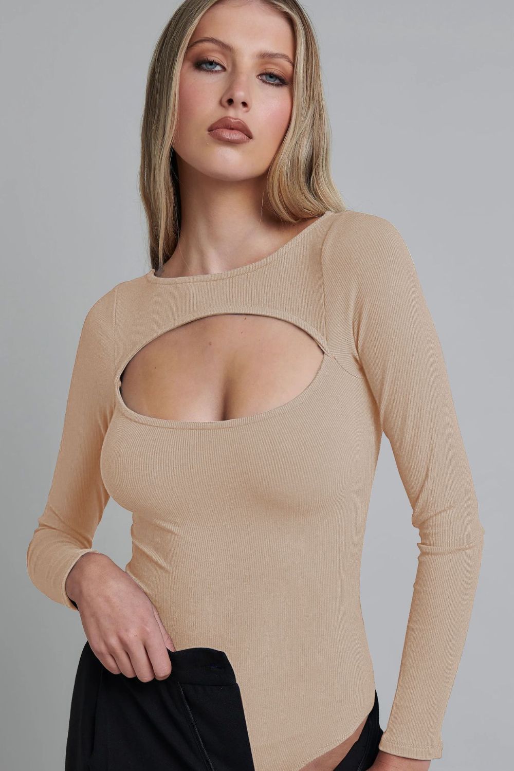 Cutout Ribbed Long Sleeve Bodysuit - Brown / S - Women’s Clothing & Accessories - Shirts & Tops - 5 - 2024
